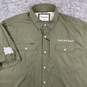 Poncho snap shirt men's XL green vented short sleeve pockets western embroidered